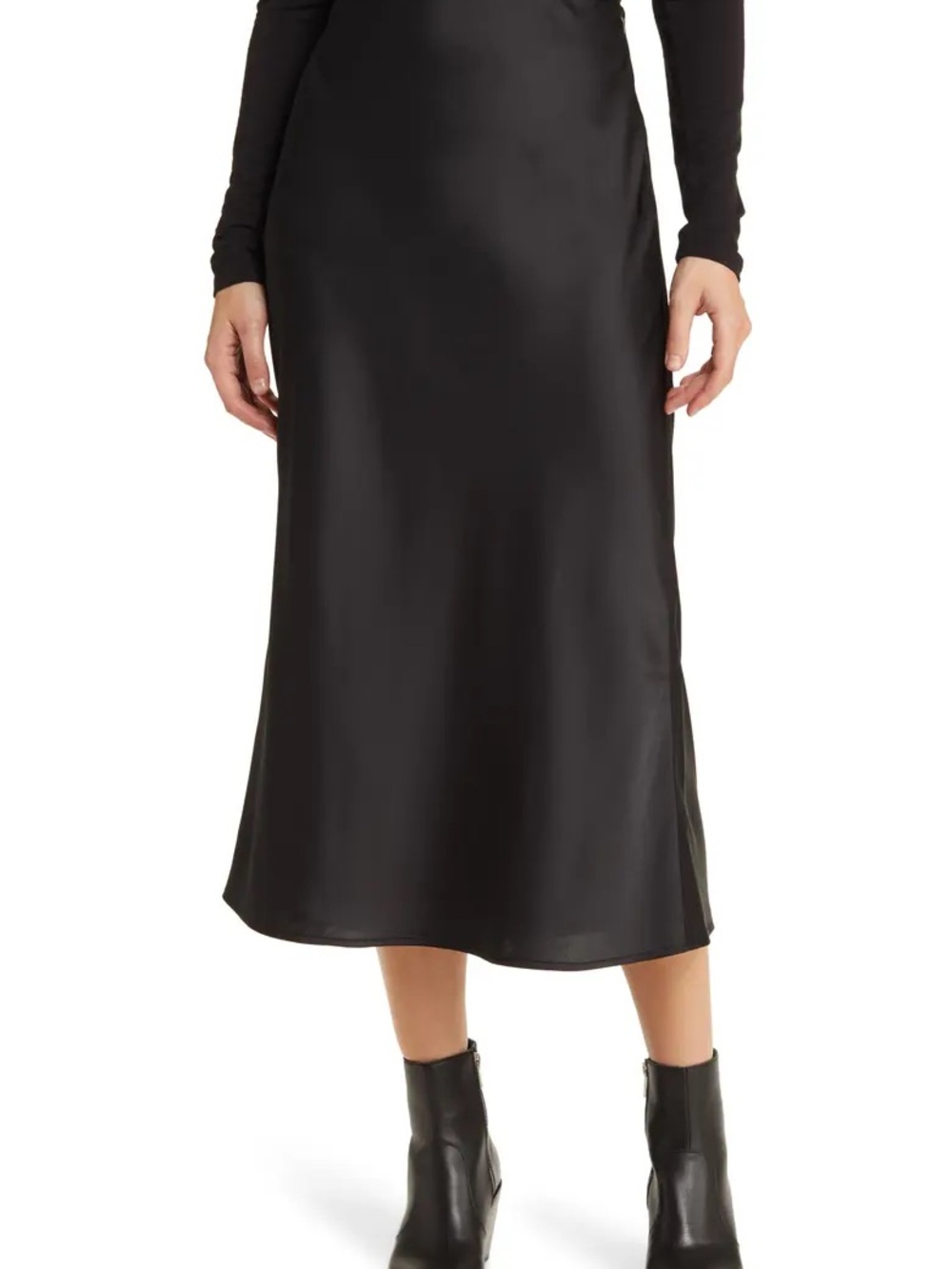 Treasure & Bond Black Satin Midi Skirt